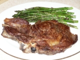 Rib steak with broiled asparagus