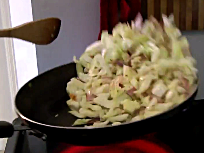 Cabbage sautéed in bacon fat - toss