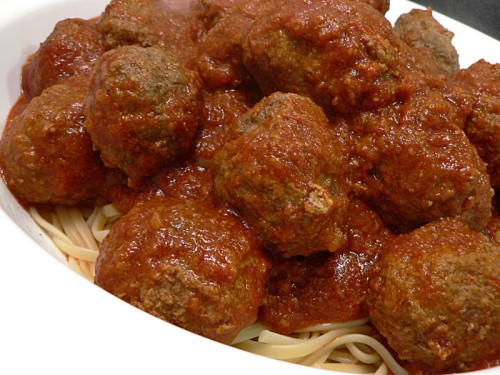 Meatballs cooked in tomato sauce